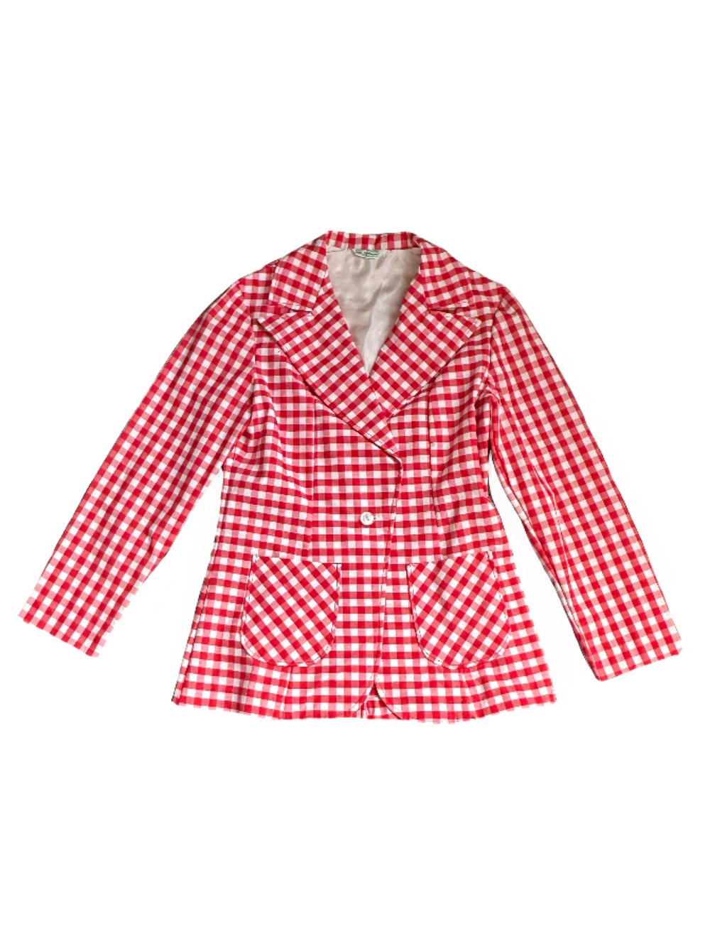 Vintage 70s Sears JR. Bazaar Red Gingham Blazer Retro Wide Lapel